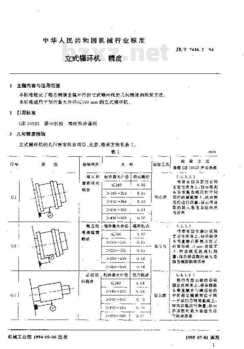 JB/T 7446.2-1994 立式辗环机 精度