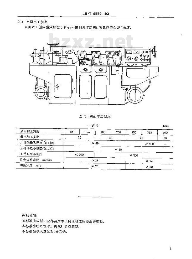 JB/T 6554-1993 二、三、四面木工刨床 参数