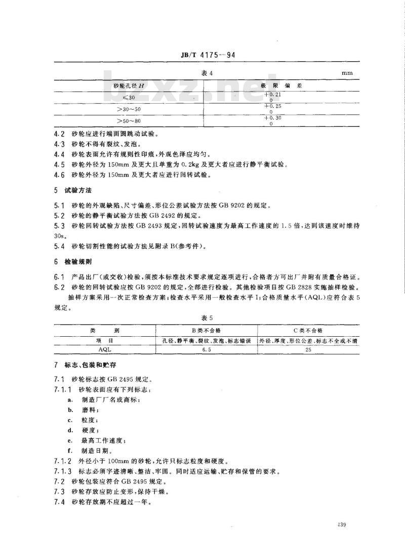 JB/T 4175-1994 纤维增强树脂薄片砂轮
