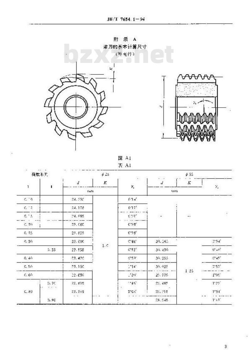 JB/T 7654.1-1994 整体硬质合金小模数齿轮滚刀 基本型式和尺寸