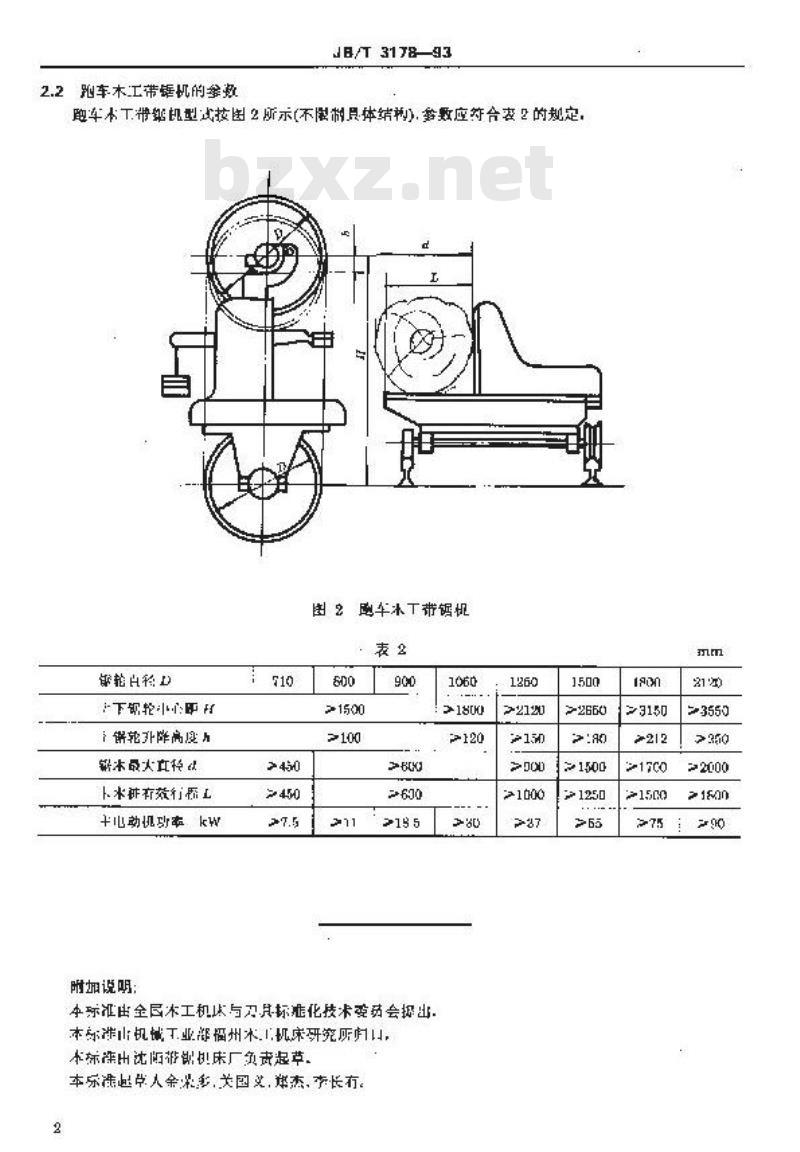 JB/T 3178-1993 木工带锯机和跑车 参数