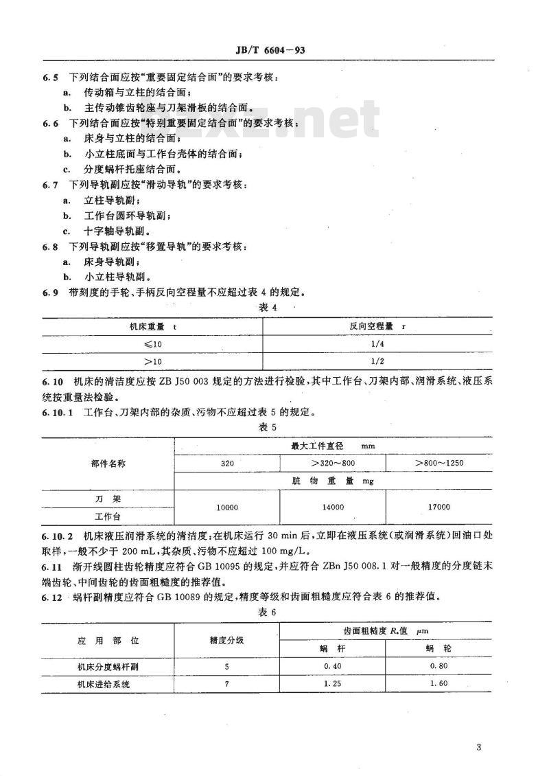 JB/T 6604-1993 摆线齿轮铣齿机 技术条件