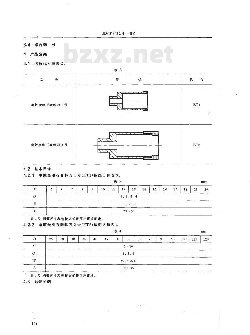 JB/T 6354-1992 电镀金刚石套料刀