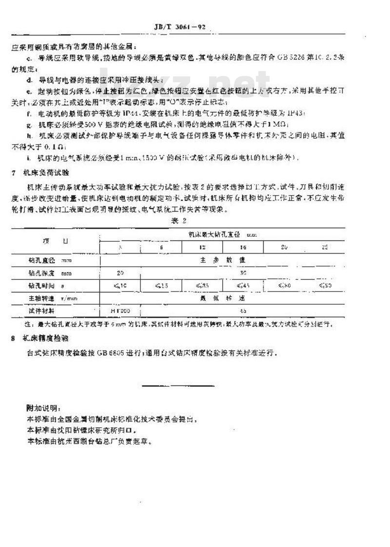 JB/T 3061-1992 台式钻床 技术条件