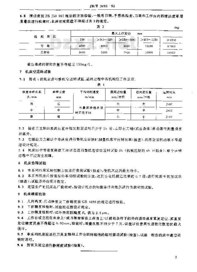 JB/T 3193-1992 插齿机 技术条件