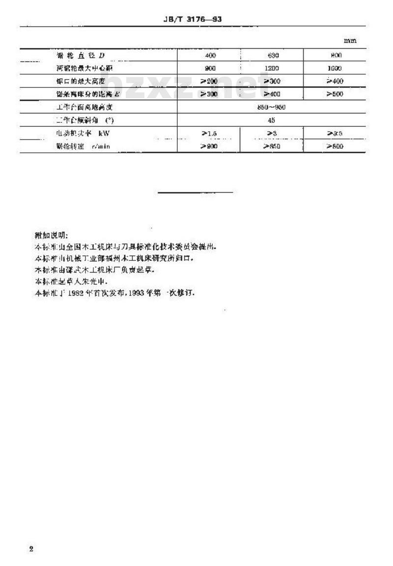 JB/T 3176-1993 细木工带锯机 参数