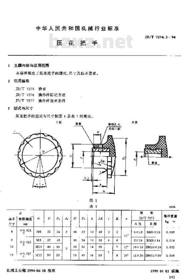JB/T 7274.2-1994 压花把手