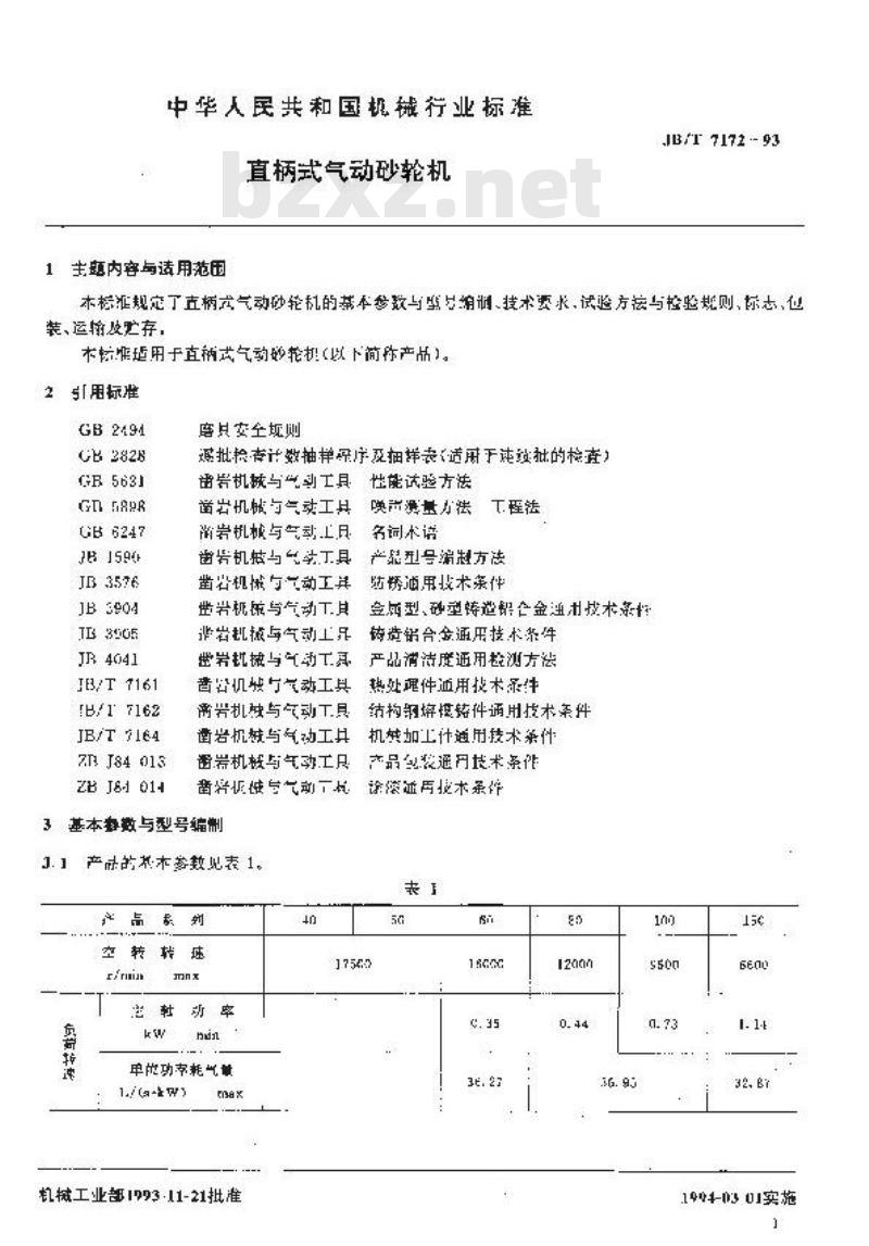 JB/T 7172-1993 直柄式气动砂轮机