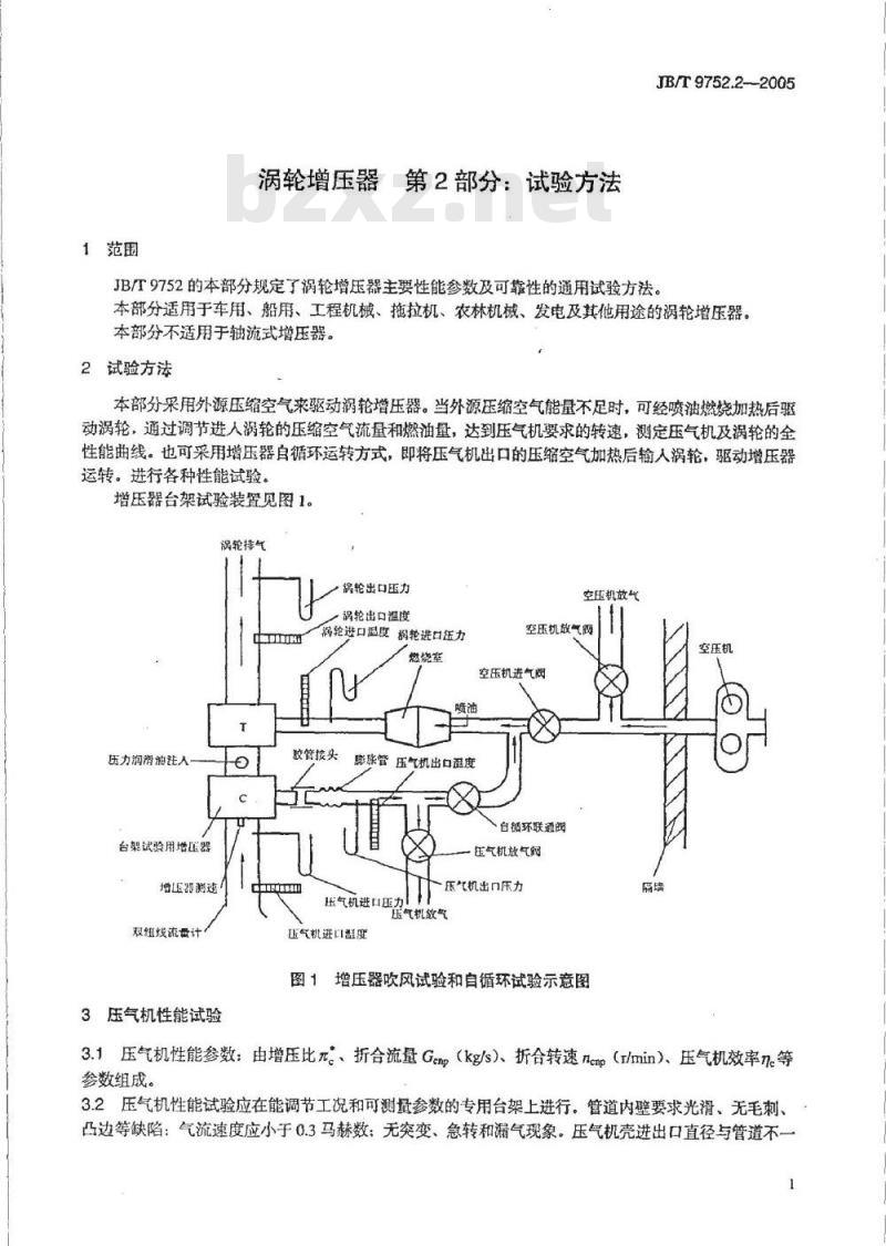 JB/T 9752.2-2005 涡轮增压器 第2部分：试验方法