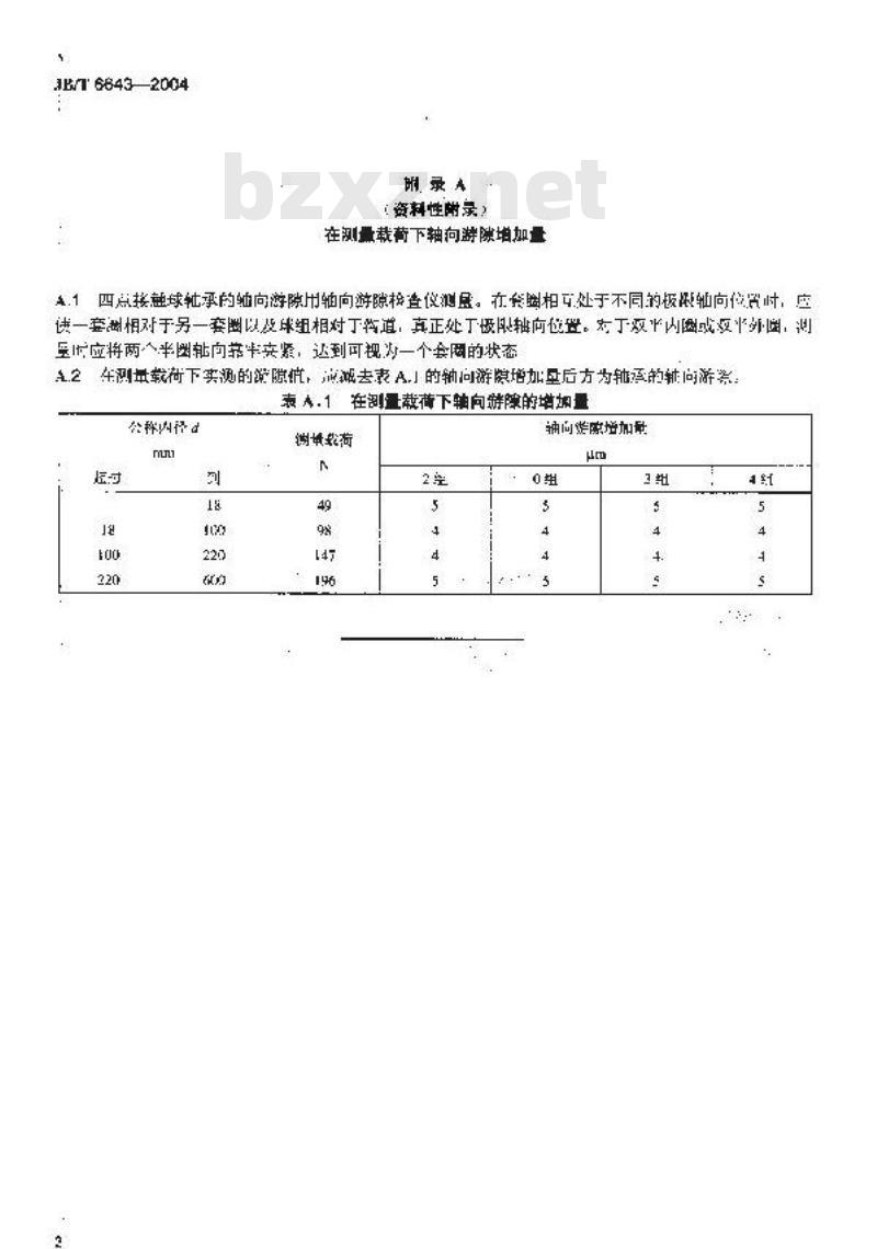 JB/T 6643-2004 滚动轴承 四点接触球轴承 轴向游隙