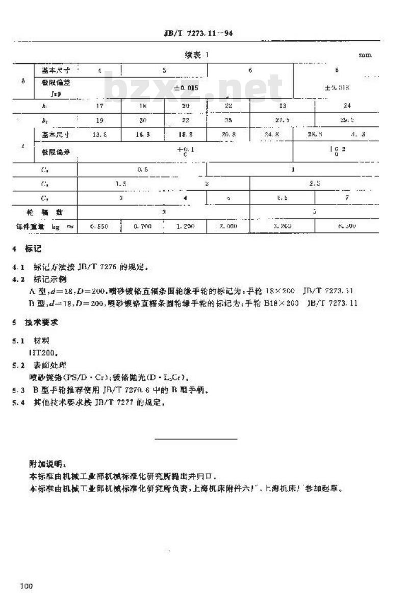 JB/T 7273.11-1994 直幅条圆轮缘手轮