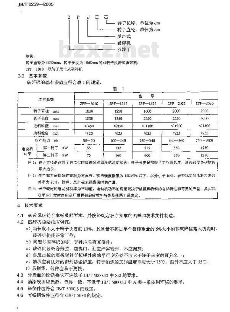 JB/T 2259-2005 双转子反击式破碎机