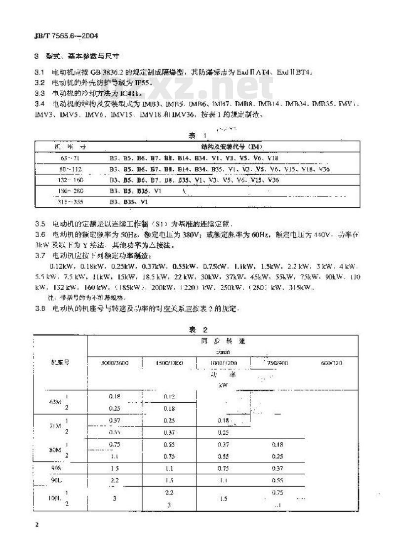 JB/T 7565.6-2004 隔爆型三相异步电动机技术条件 第6部分 ：YB2-H系列船用隔爆型三相异步电动机(机座号63～355)