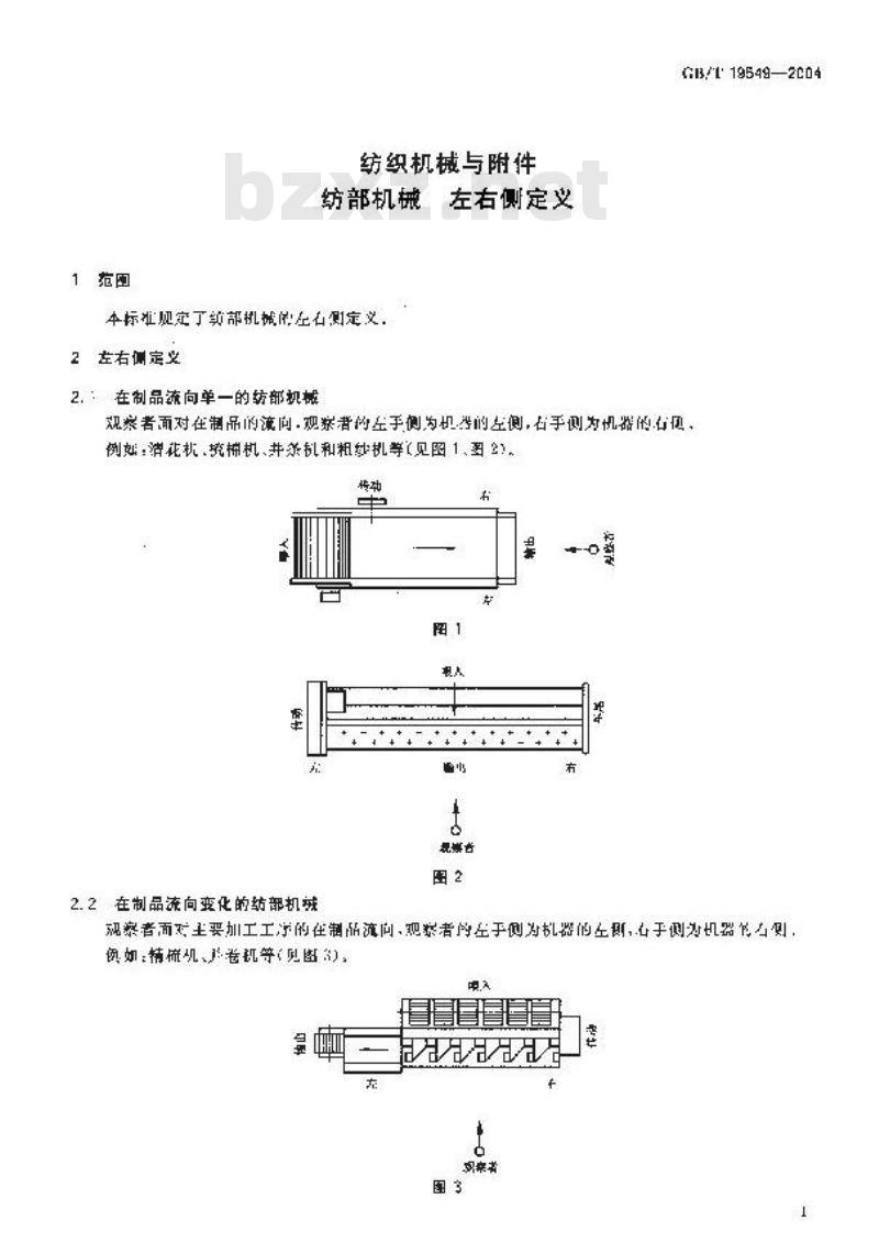 GB/T 19549-2004 纺织机械与附件 纺部机械 左右侧定义