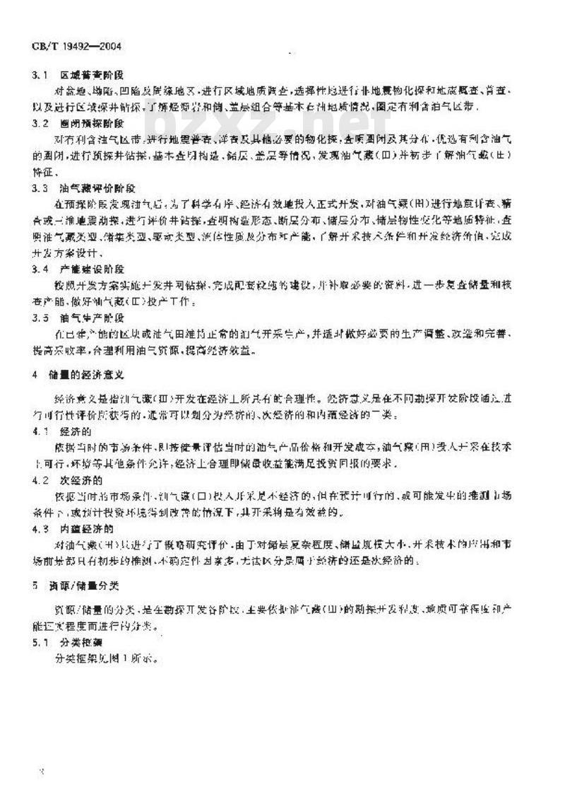 GB/T 19492-2004 石油天然气资源/储量分类