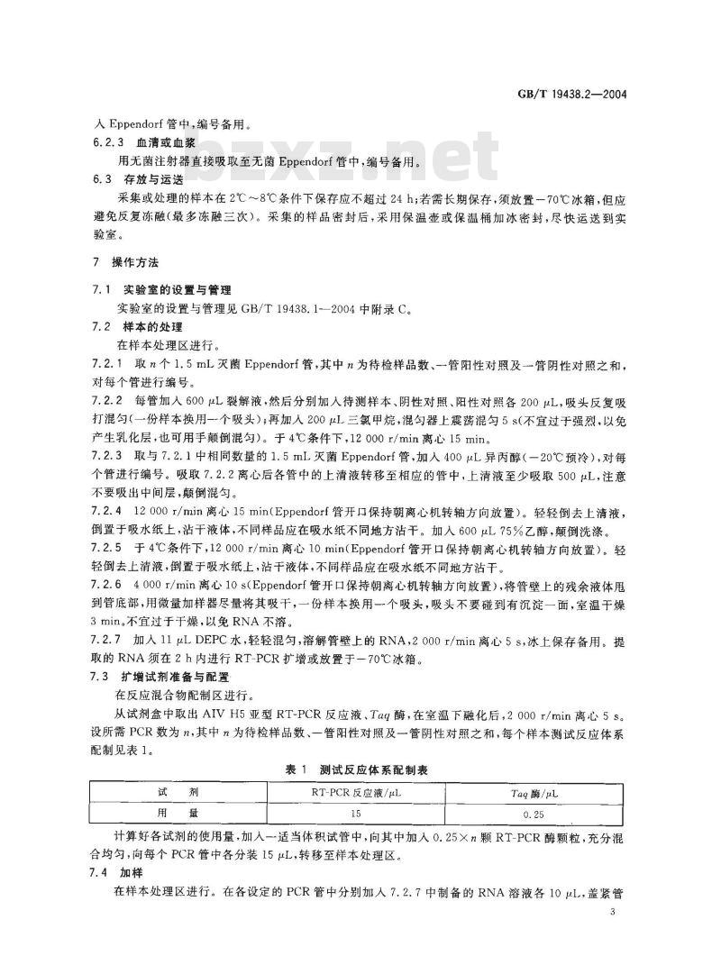GB/T 19438.2-2004 H5亚型禽流感病毒荧光RT－PCR检测方法