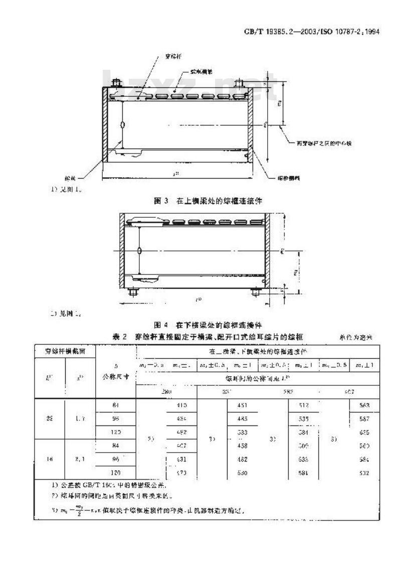 GB/T 19385.2-2003 纺织机械与附件 综框 第2部分：穿综杆直接固定于综框横梁相关尺寸