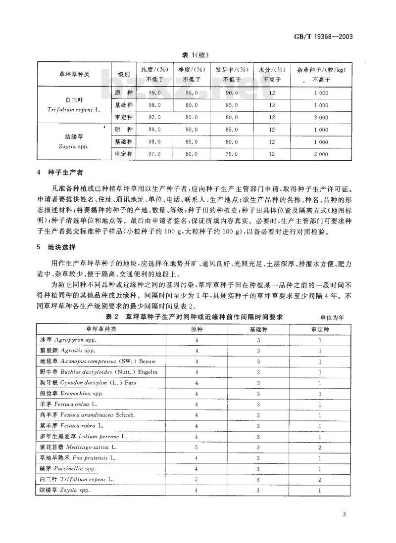 GB/T 19368-2003 草坪草种子生产技术规程