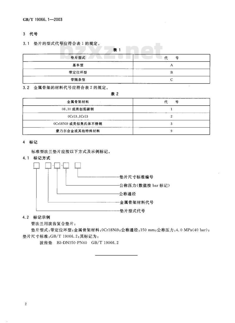 GB/T 19066.1-2003 柔性石墨金属波齿复合垫片 分类