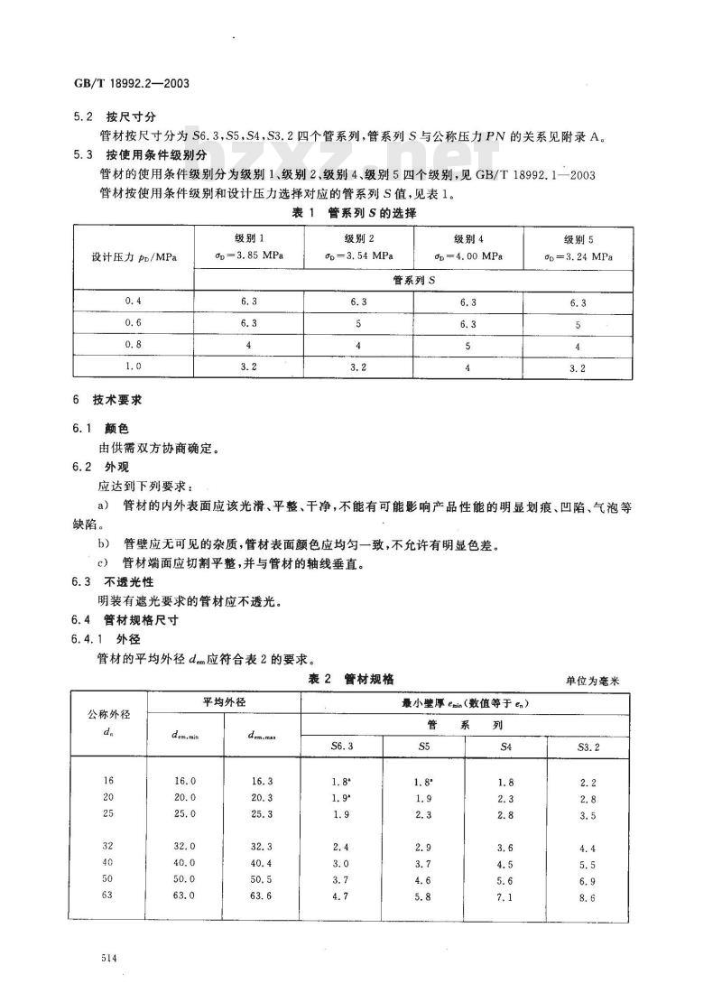 GB/T 18992.2-2003 冷热水用交联聚乙烯(PE-X)管道系统 第2部分:管材