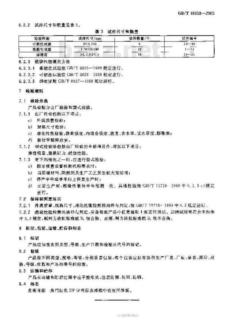 GB/T 18958-2003 难燃中密度纤维板