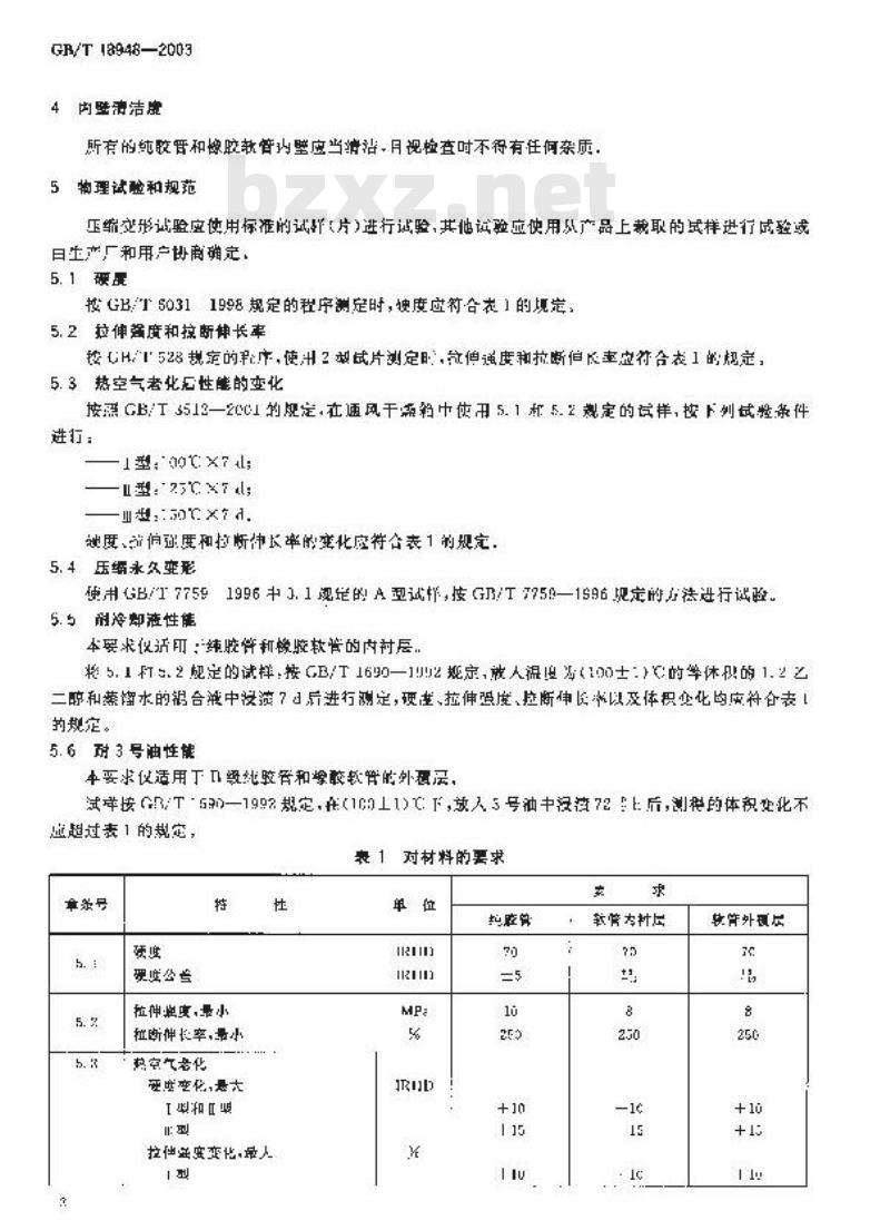 GB/T 18948-2003 轿车和轻型商用车辆 冷却系统用纯胶管和橡胶软管