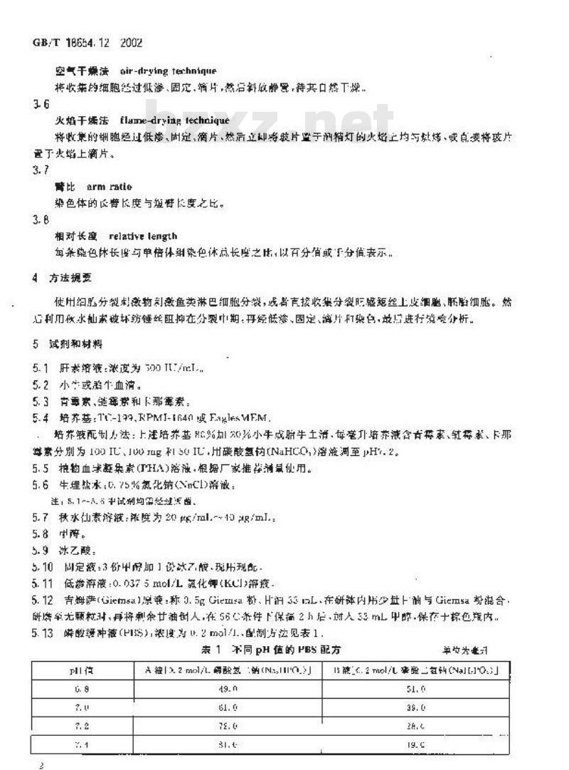 GB/T 18654.12-2002 养殖鱼类种质检验 第12部分：染色体组型分析