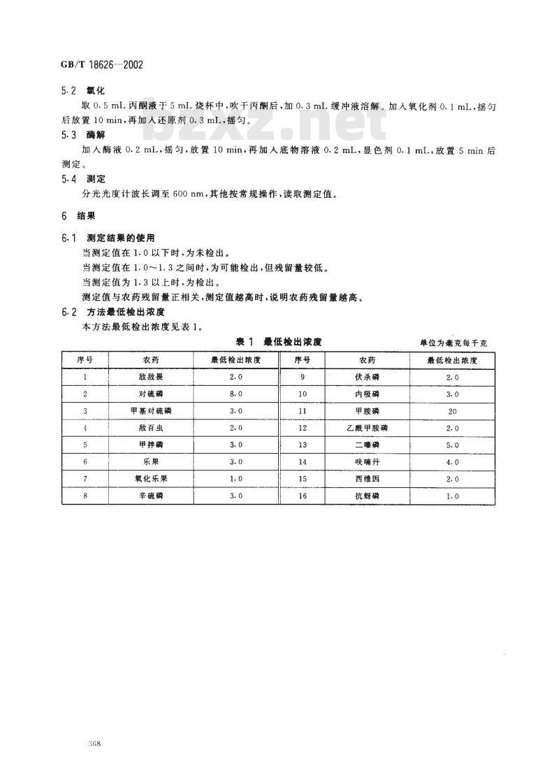 GB/T 18626-2002 肉中有机磷及氨基甲酸酯农药残留量的简易检验方法 酶抑制法