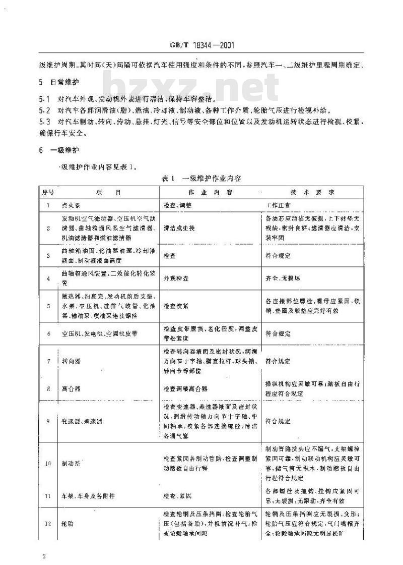 GB/T 18344-2001 汽车维护、检测、诊断技术规范