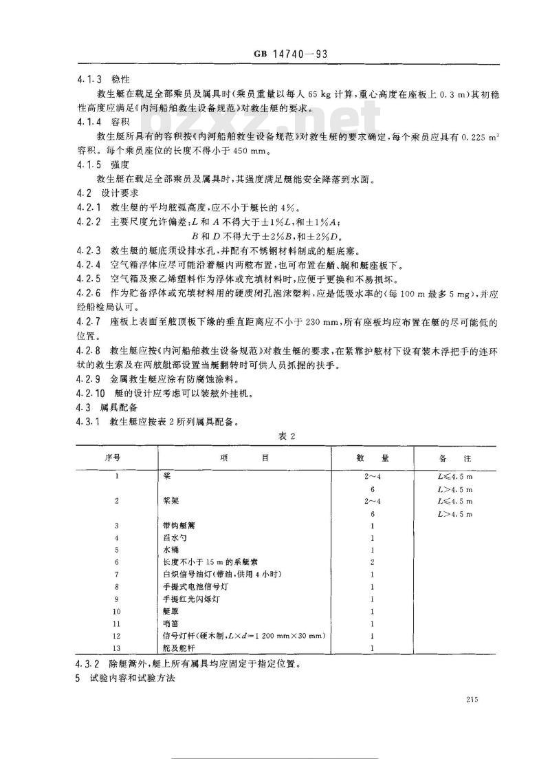 GB 14740-1993 内河开式划桨救生艇