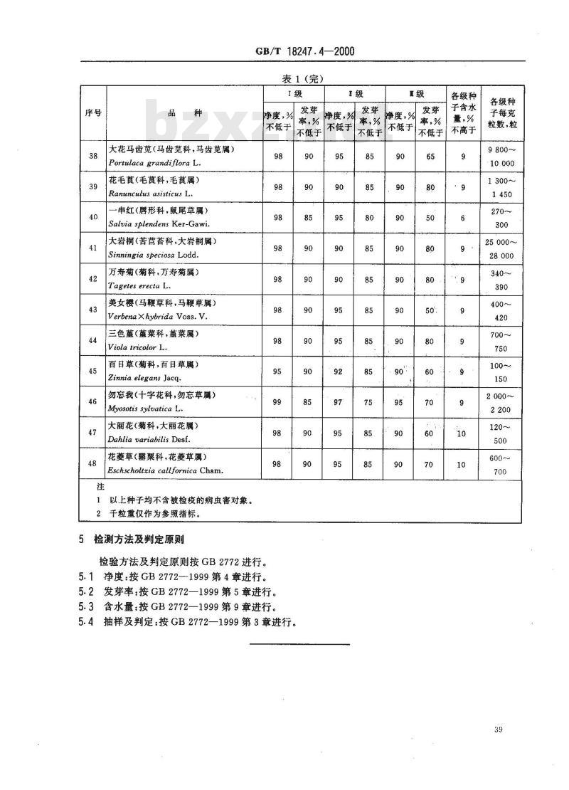 GB/T 18247.4-2000 主要花卉产品等级 第4部分：花卉种子