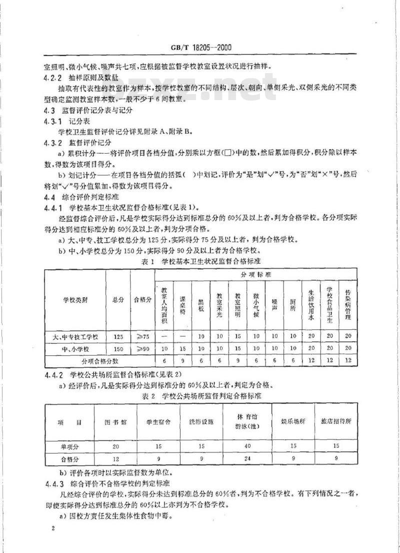 GB/T 18205-2000 学校卫生监督综合评价