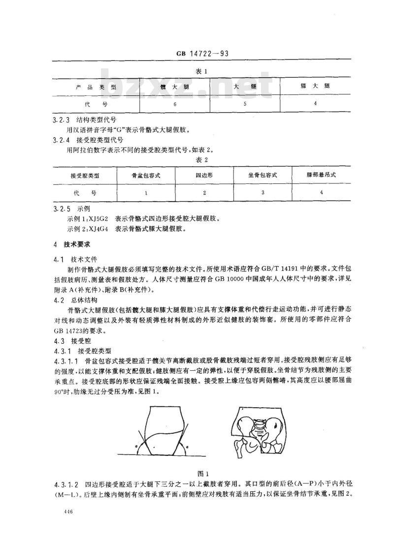 GB 14722-1993 骨骼式大腿假肢