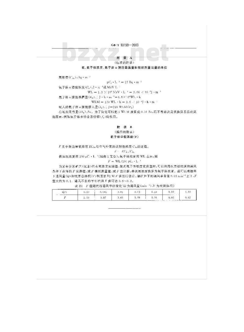 GB/T 18198-2000 矿工氡子体个人累积暴露量估算规范