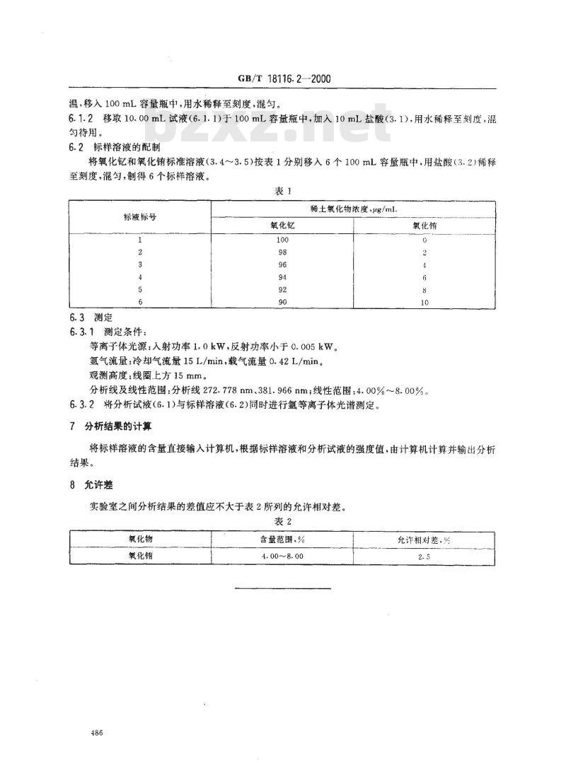 GB/T 18116.2-2000 氧化钇铕化学分析方法 电感耦合等离子体原子发射光谱法测定氧化钇铕中氧化铕量