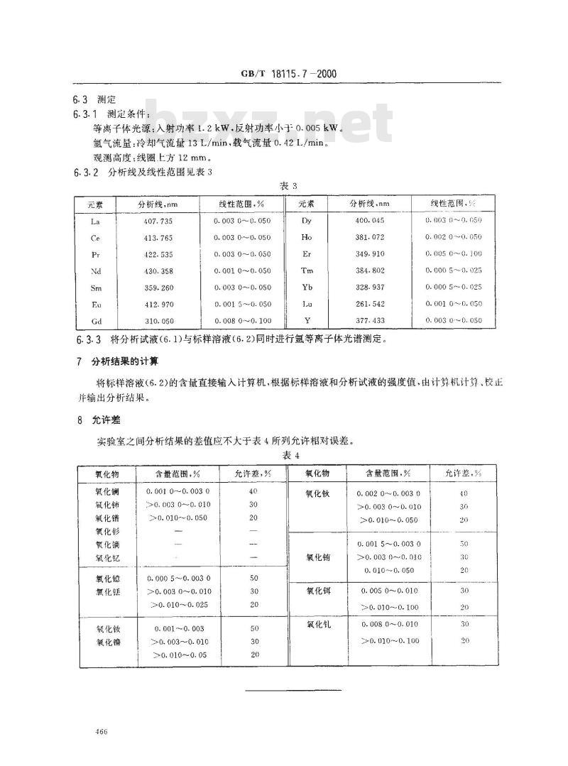 GB/T 18115.7-2000 稀土氧化物化学分析方法 电感耦合等离子体发射光谱法测定氧化铽中氧化镧、氧化铈、氧化镨、氧化钕、氧化钐、氧化铕、氧化钆、氧化镝、氧化钬、氧化铒、氧化铥、氧化镱、氧化镥