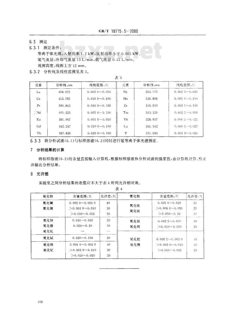 GB/T 18115.5-2000 稀土氧化物化学分析方法 电感耦合等离子体发射光谱法测定氧化钐中氧化镧、氧化铈、氧化镨、氧化钕、氧化铕、氧化钆、氧化铽、氧化镝、氧化钬、氧化铒、氧化铥、氧化镱、氧化镥