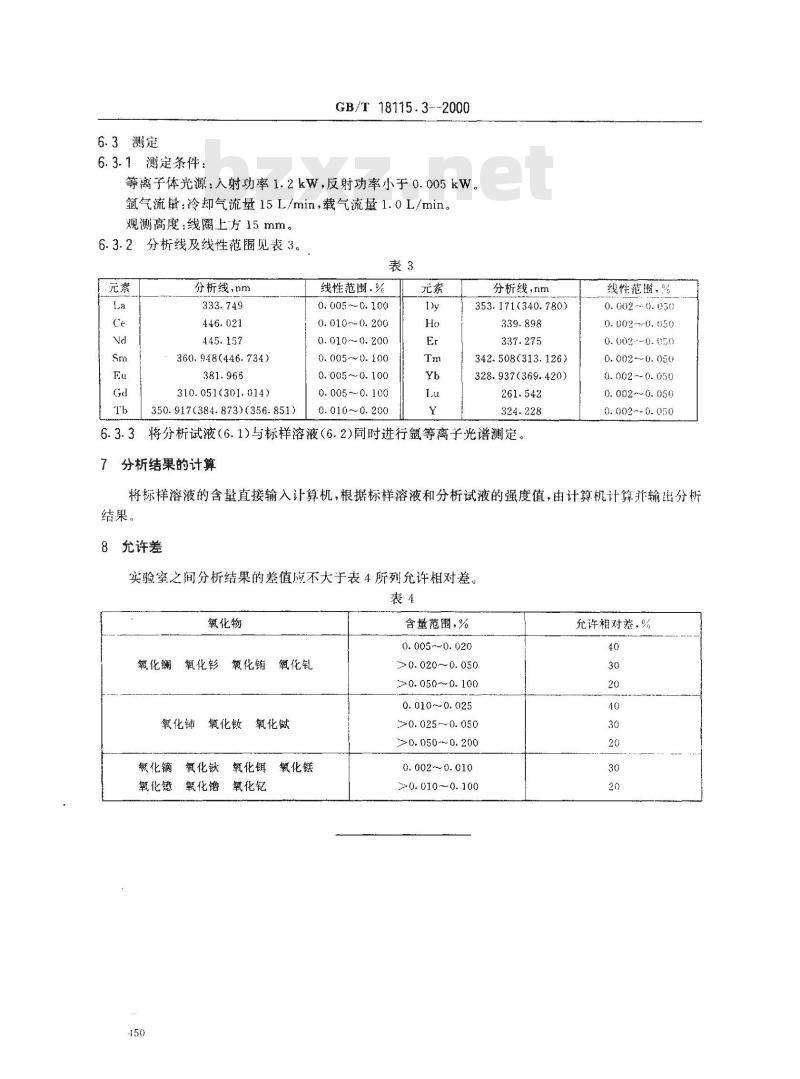 GB/T 18115.3-2000 稀土氧化物化学分析方法 电感耦合等离子体发射光谱法测定氧化镨中氧化镧、氧化铈、氧化钕、氧化钐、氧化铕、氧化钆、氧化铽、氧化镝、氧化钬、氧化铒、氧化铥、氧化镱、氧化镥