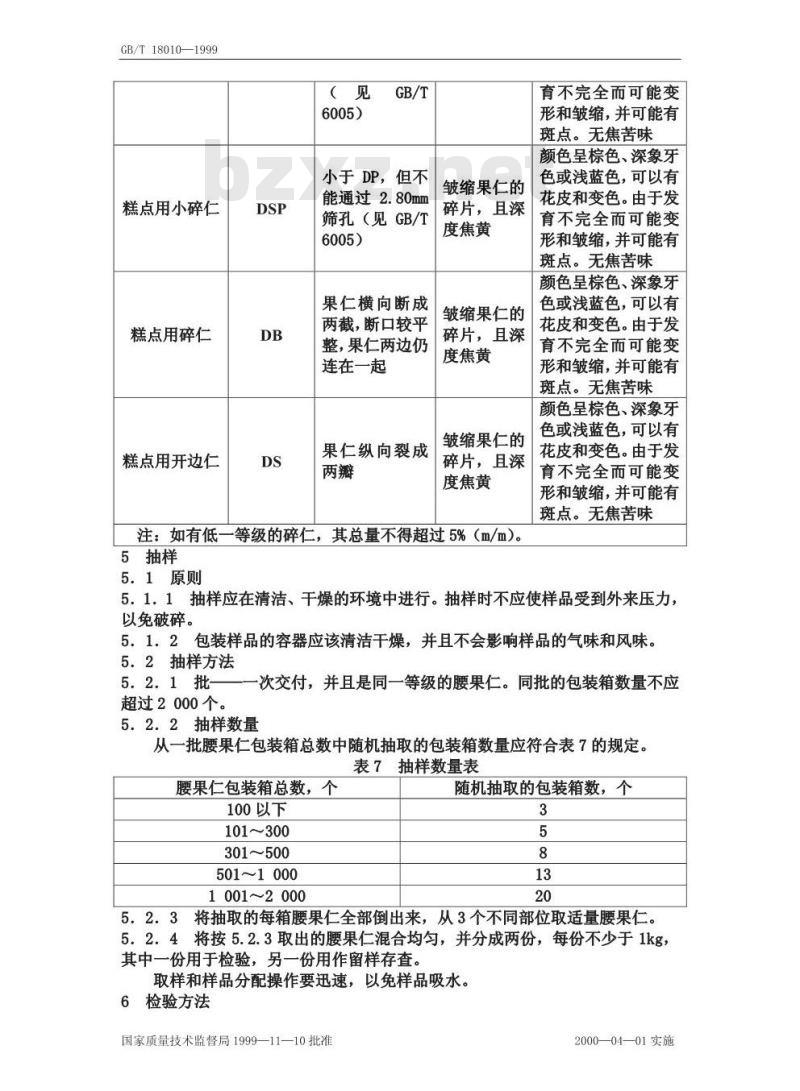 GB/T 18010-1999 腰果仁 规格