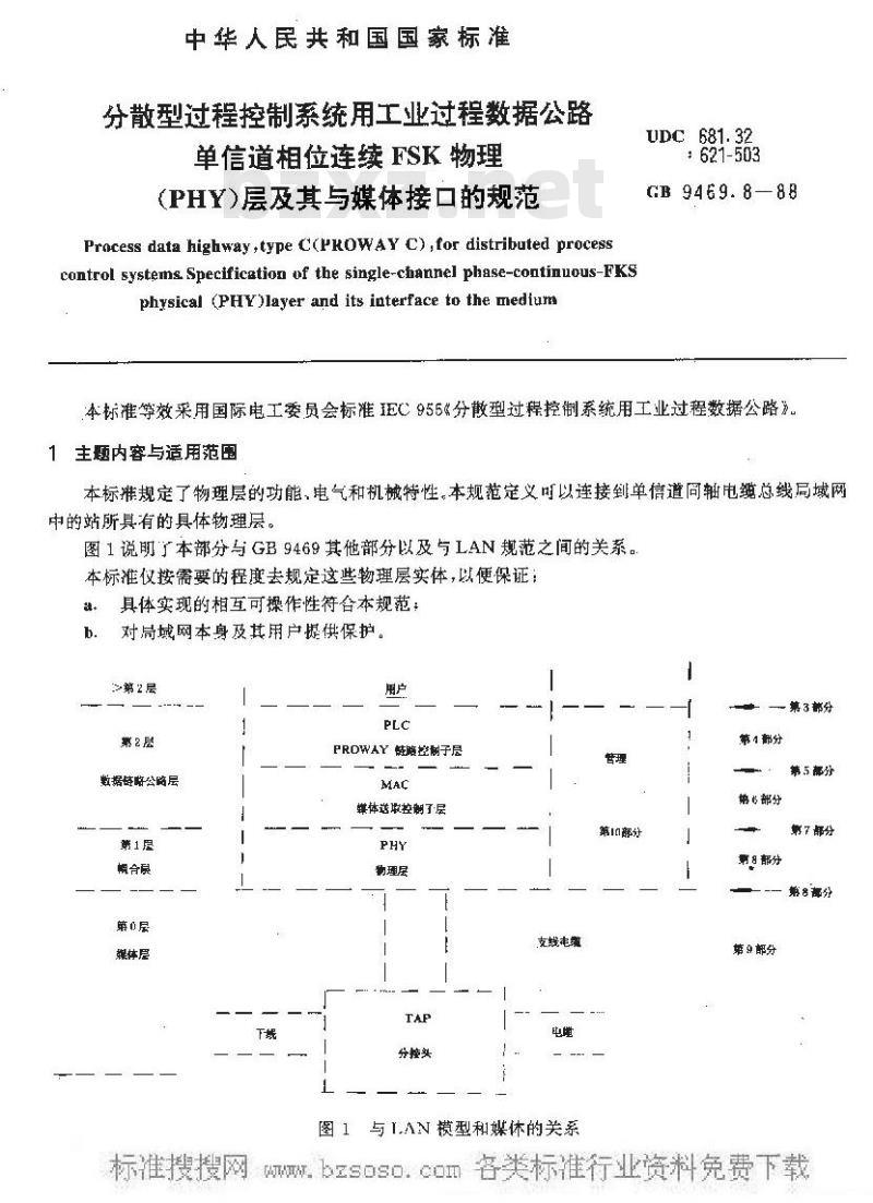 GB/T 9469.8-1988 分散型过程控制系统用工业过程数据公路 单信道相位连续FSK物理(PHY)层及其与媒体接口的规范