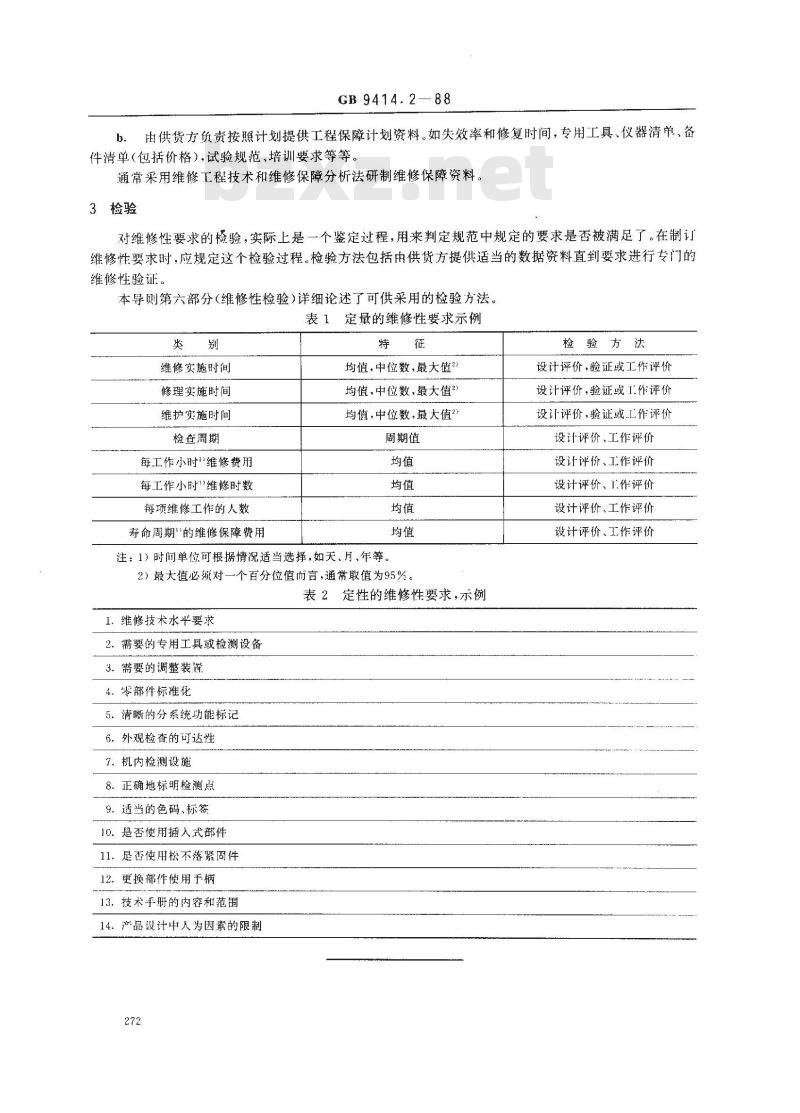 GB/T 9414.2-1988 设备维修性导则 第二部分:规范与合同中的维修性要求