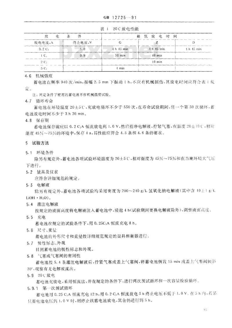 GB 12725-1991 铁镍碱性蓄电池总规范