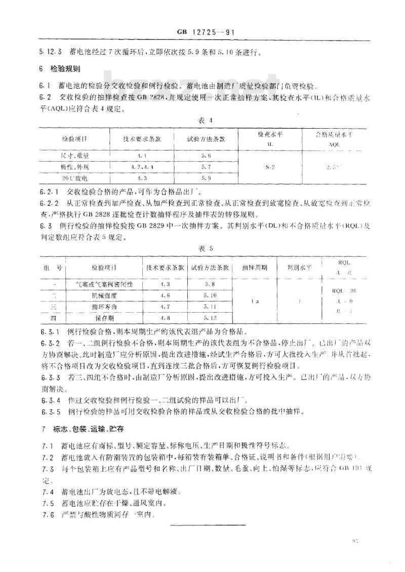 GB 12725-1991 铁镍碱性蓄电池总规范