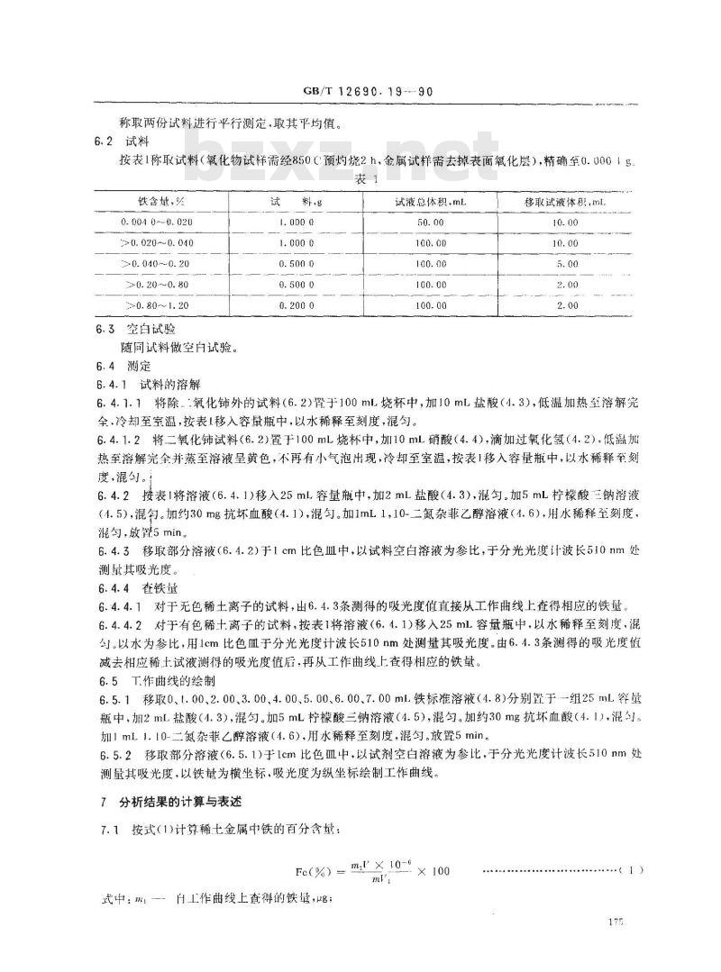 GB/T 12690.19-1990 稀土金属及其氧化物化学分析方法 1,10-二氮杂菲分光光度法测定铁量