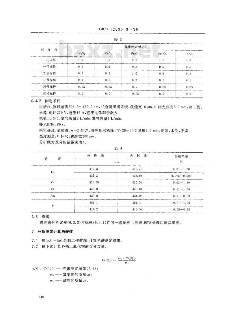GB/T 12690.9-1990 稀土金属及其氧化物化学分析方法 化学光谱法测定氧化钕中氧化镧,氧化铈,氧化镨,氧化钐和氧化钇量