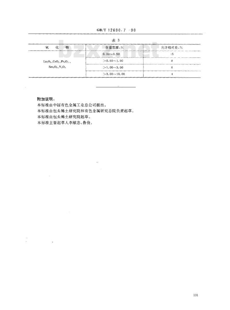 GB/T 12690.7-1990 稀土金属及其氧化物化学分析方法 X射线荧光光谱法测定金属钕和氧化钕中氧化镧,氧化铈,氧化镨,氧化钐和氧化钇量