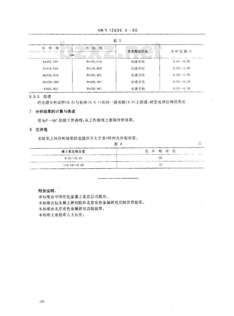 GB/T 12690.6-1990 稀土金属及其氧化物化学分析方法 发射光谱法测定氧化镨中氧化镧,氧化铈,氧化钕,氧化钐和氧化钇量