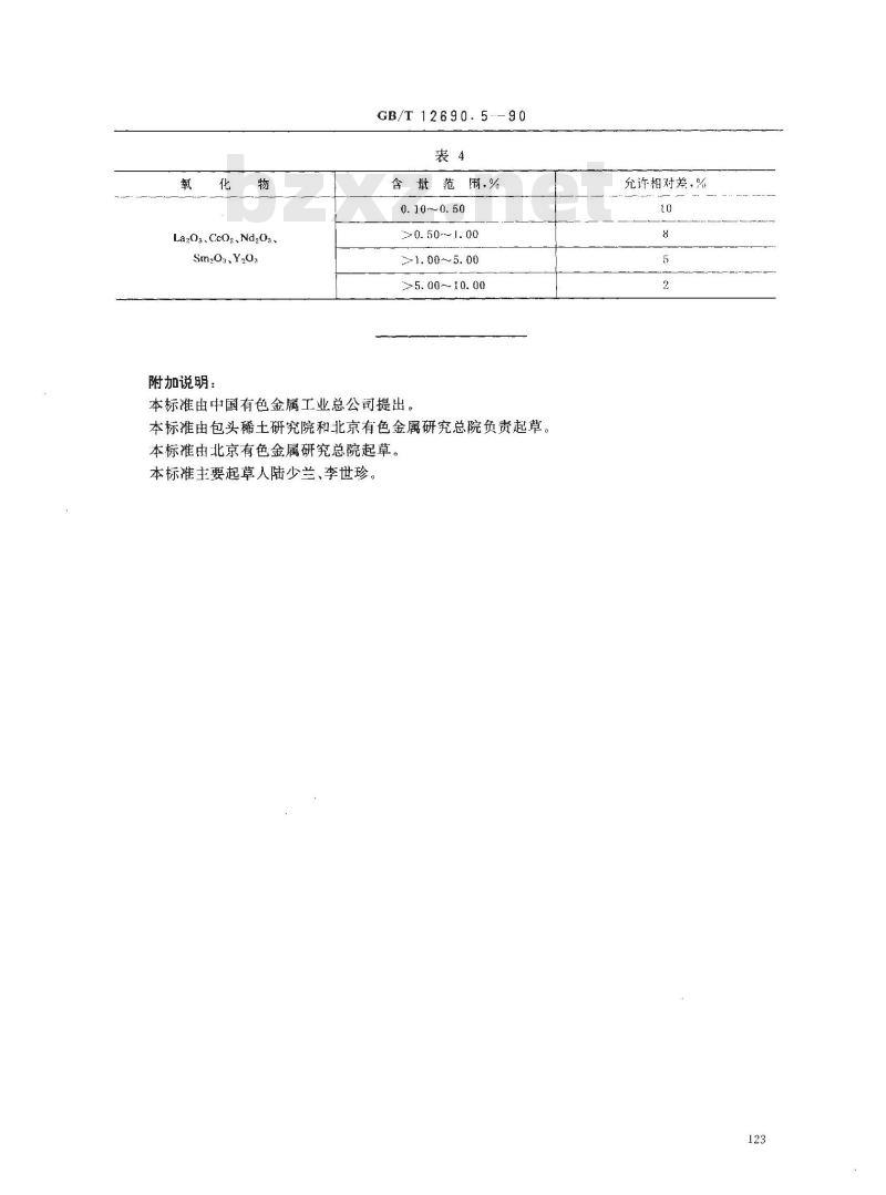 GB/T 12690.5-1990 稀土金属及其氧化物化学分析方法 X射线荧光光谱法测定氧化镨中氧化镧,氧化铈,氧化钕,氧化钐和氧化钇量