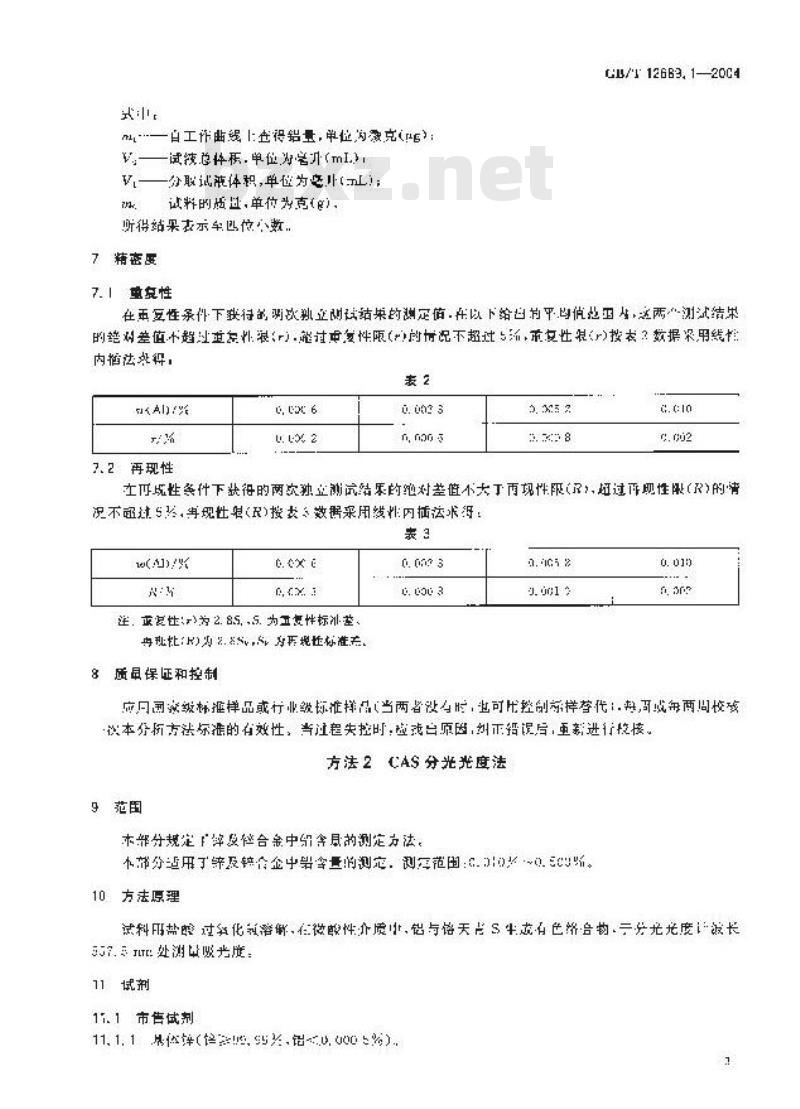 GB/T 12689.1-2004 锌及锌合金化学分析方法 铝量的测定 铬天青 S-聚乙二醇辛基苯基醚-溴化十六烷基吡啶分光光度法、CAS分光光