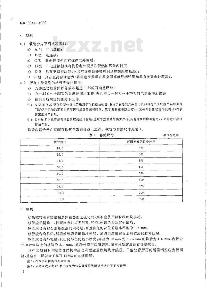 GB 10543-2003 飞机地面加油和排油用橡胶软管及软管组合件